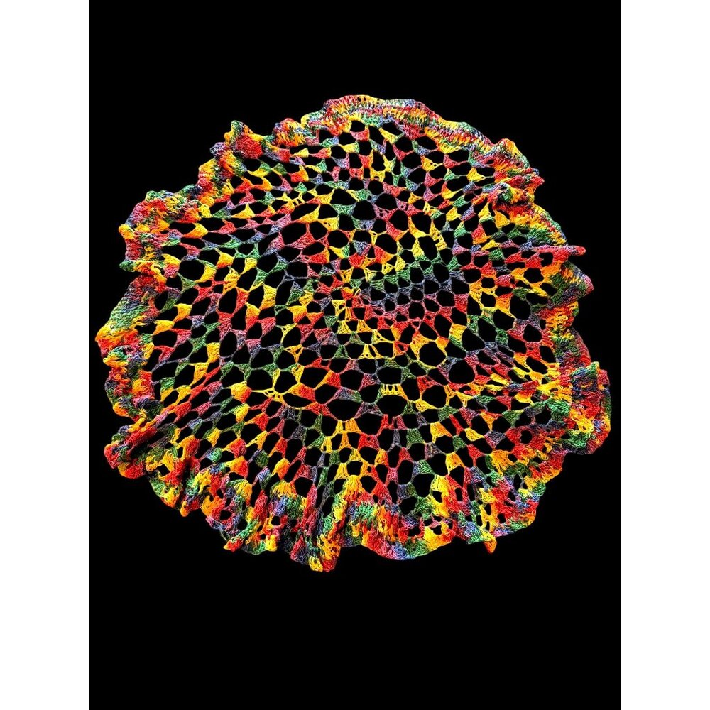 Crochet Rainbow doily large multi color Pride home decor handmade
